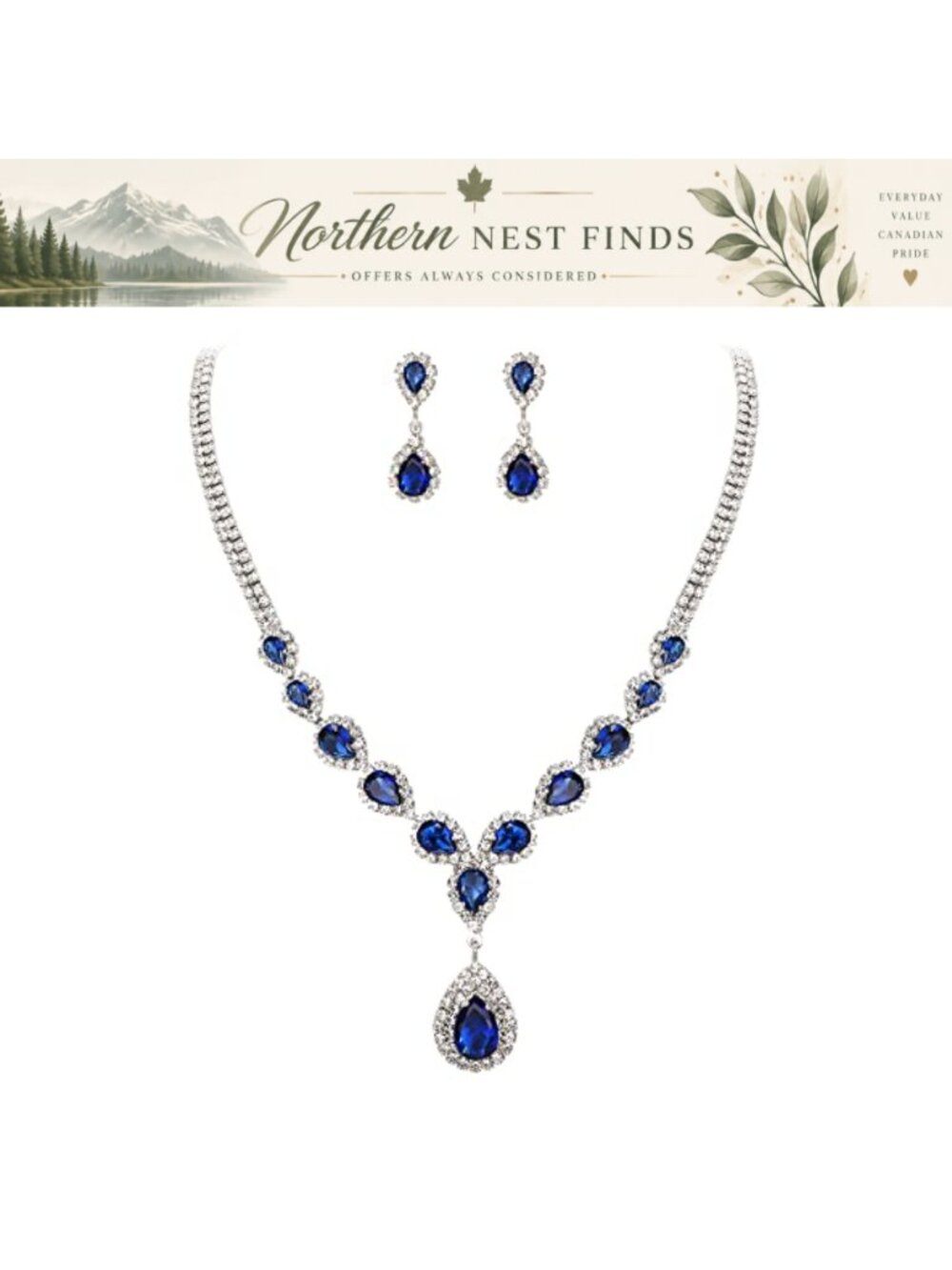 Bridal Jewelry Set Y-Necklace Dangle Earrings CZ Crystal Teardrop Infinity
